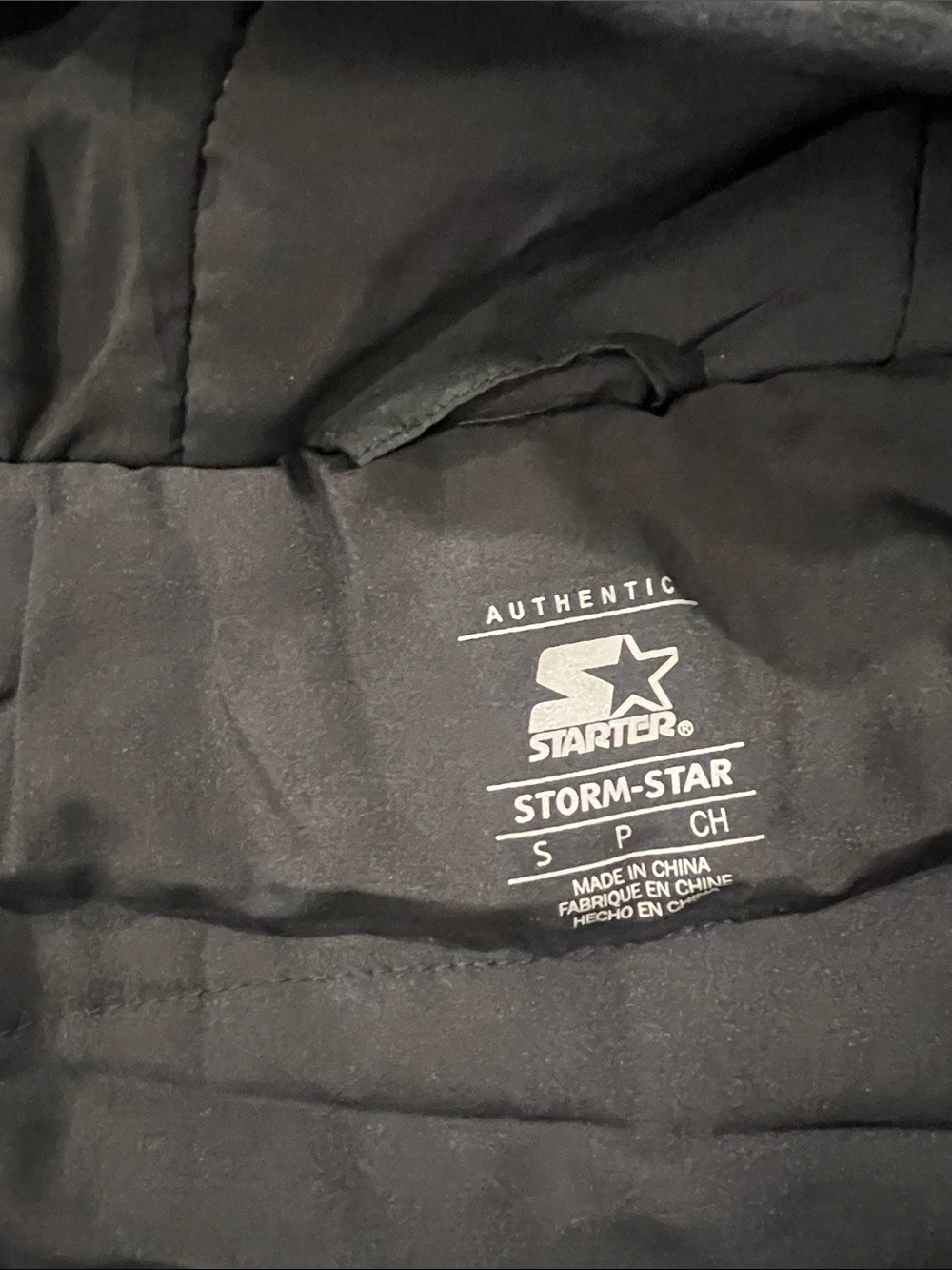 STARTER Black Storm-Star Puffer Jacket Interior lightweight packable size sm